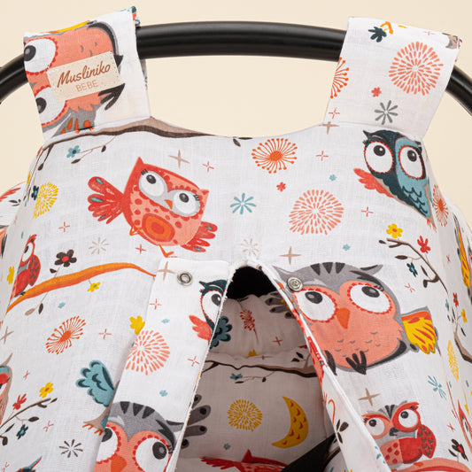 Stroller Cover Set - Single Side - Renkli Baykuşlar