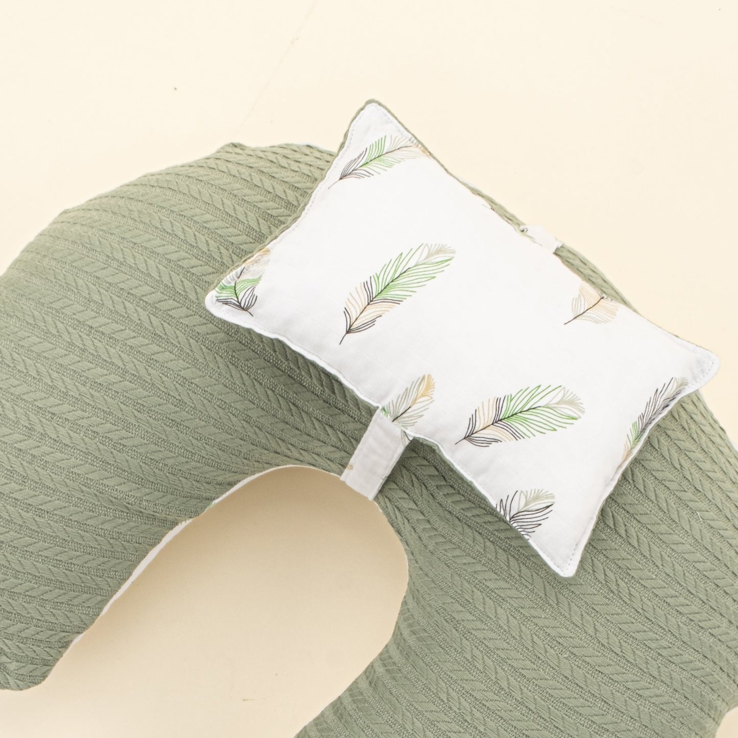 Double Sided Breastfeeding Pillow - Koyu Yeşil Örgü - Yeşil Tüy