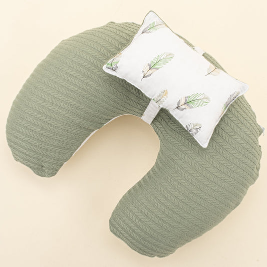 Double Sided Breastfeeding Pillow - Koyu Yeşil Örgü - Yeşil Tüy