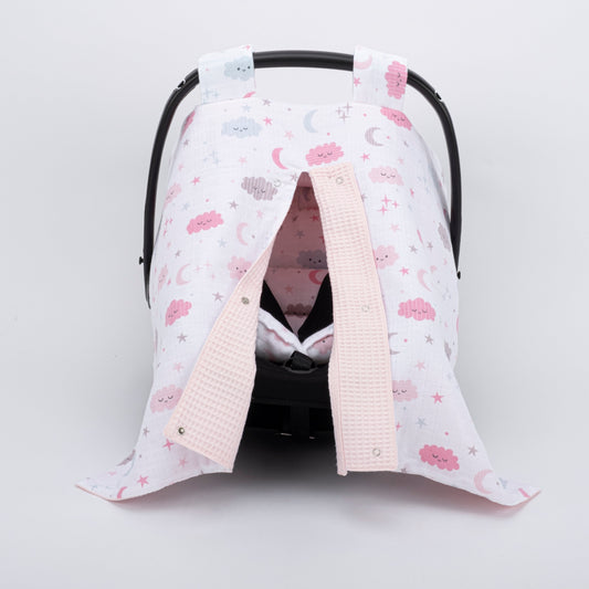 Stroller Cover Set - Double Side - Bebe Pembe Petek - Pembe Bulut
