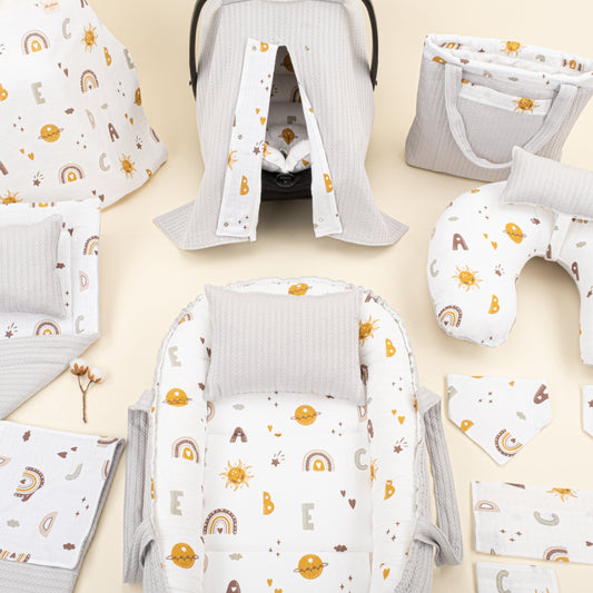 18 Piece Full Set - Double Sided - Açık Gri Örgü - Galaksi ve Harfler