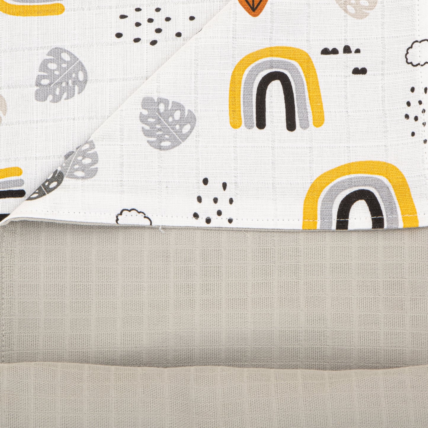 Double Side Muslin Cover - Açık Gri Muslin - Hardal Gökkuşağı