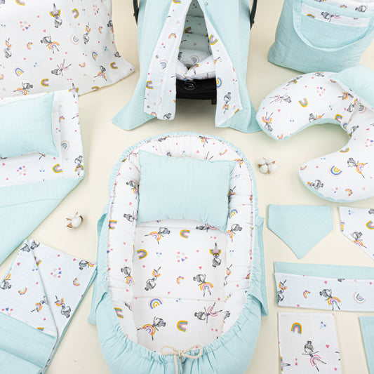 18 Piece Full Set - Double Sided - Su Yeşili Muslin - Balerin