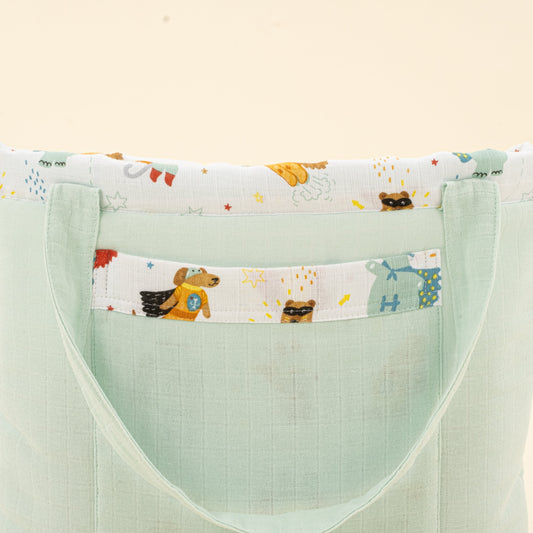 Baby Care Bag - Su Yeşili Muslin - Süper Kahramanlar