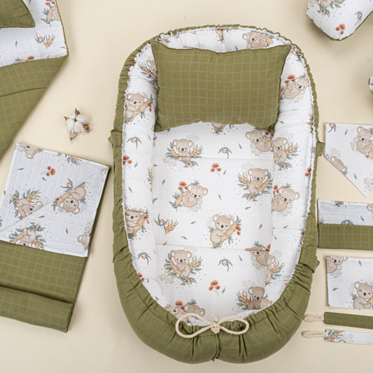 18 Piece Full Set - Double Sided - Koyu Fıstık Yeşili Müslin - Koala