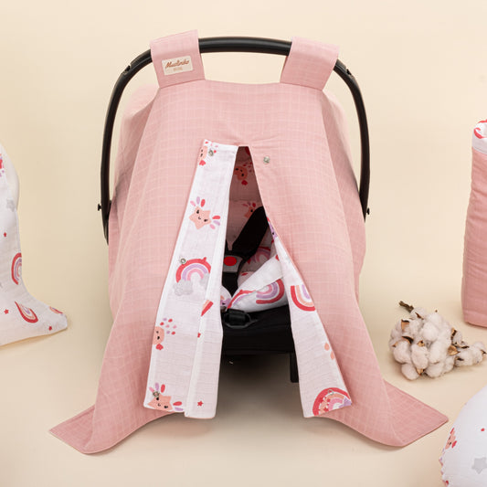 18 Piece Full Set - Double Sided - Pudra Muslin - Pembe Gökkuşağı