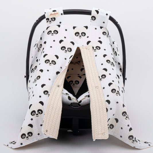 Stroller Cover Set - Double Side - Krem Örgü - Panda