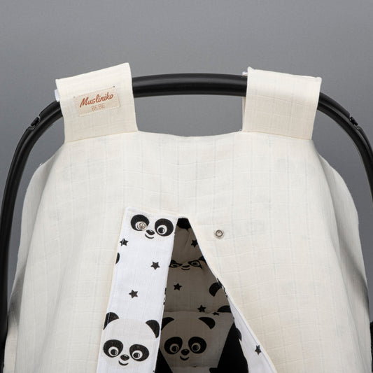 Stroller Cover Set - Double Side - Krem Muslin - Panda