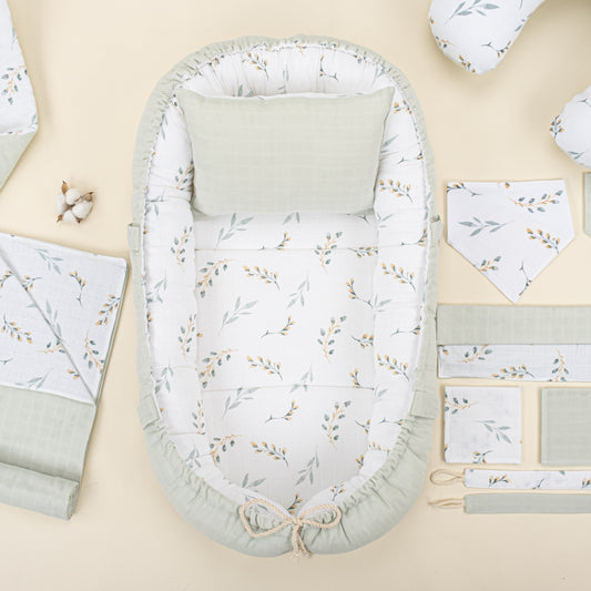 18 Piece Full Set - Double Sided - Açık Yeşil Muslin - Yapraklar