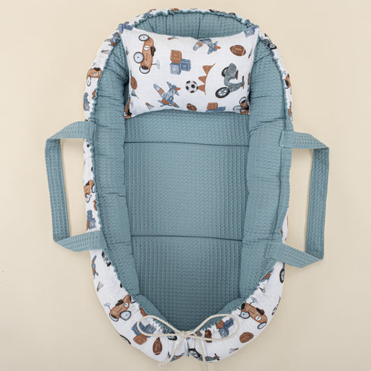 Babynest and Pillow - Çift Taraflı - Petrol Mavisi Petek - Araçlar