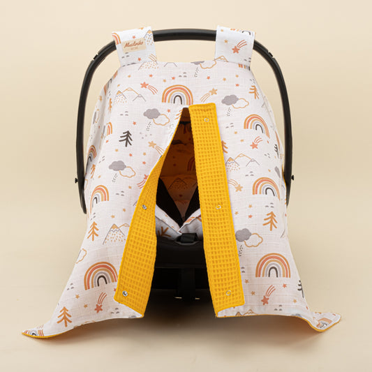 Stroller Cover Set - Double Side - Hardal Petek - Turuncu Kuyruklu Yıldız