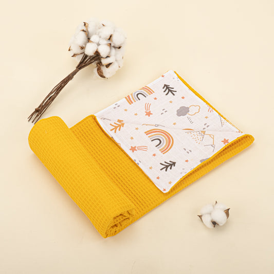 Double Sided Pique Blanket - Hardal Petek - Turuncu Kuyruklu Yıldız