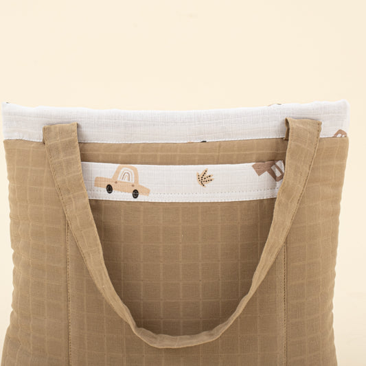Baby Care Bag - Toprak Muslin - Kahverengi Arabalar