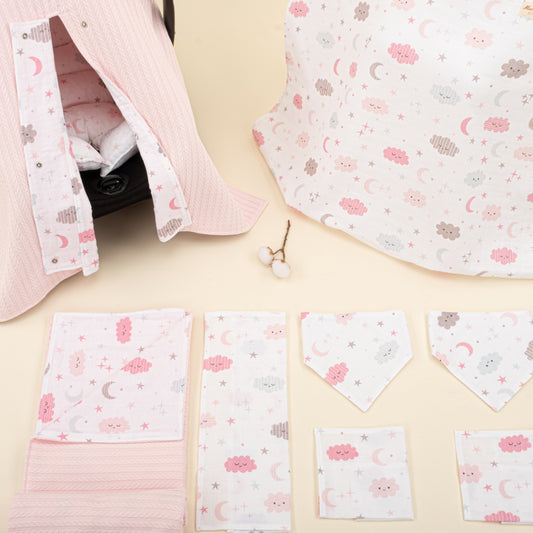 9 Piece - Newborn Sets - Double Sided - Winter - Şeker Pembe Örgü - Pembe Bulut