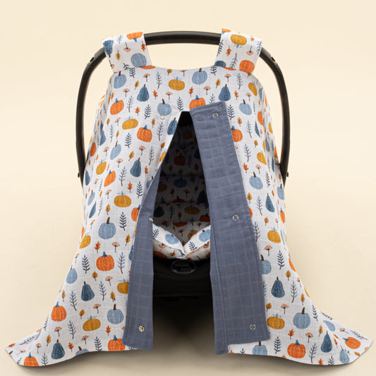 Stroller Cover Set - Double Side - İndigo Muslin - Mavi Balkabağı