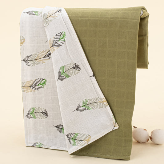 Double Side Muslin Cover - Koyu Fıstık Yeşili Muslin - Yeşil Tüy