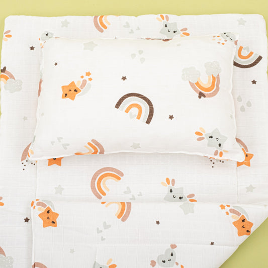 Double Sided Changing Pad and Pillow - Turuncu Gökkuşağı