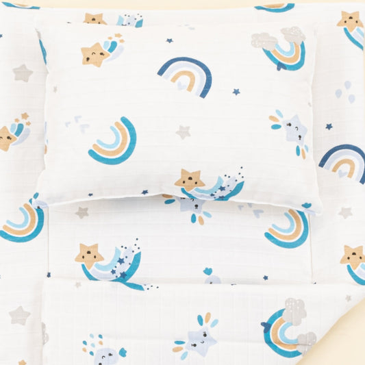 Double Sided Changing Pad and Pillow - Mavi Gökkuşağı