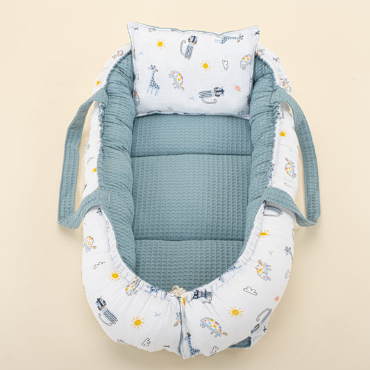 Babynest and Pillow - Çift Taraflı - Petrol Mavisi Petek - Canlı Hayvanlar