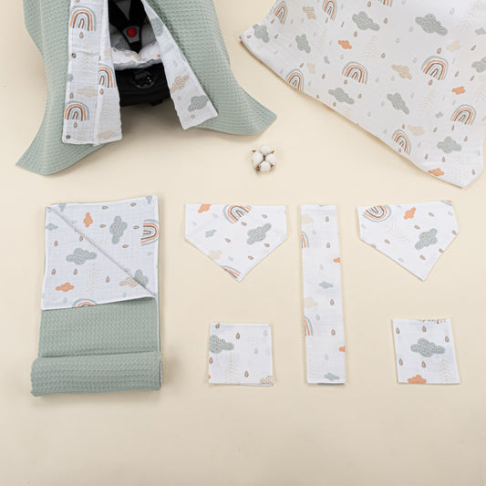 9 Piece - Newborn Sets - Double Sided - Winter - Yeşil Petek - Yeşil Gökkuşağı