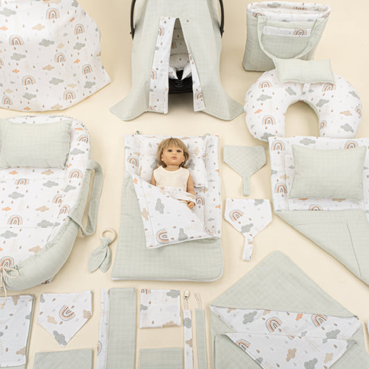 25 Piece Full Set - Double Sided - Açık Yeşil Muslin - Yeşil Gökkuşağı