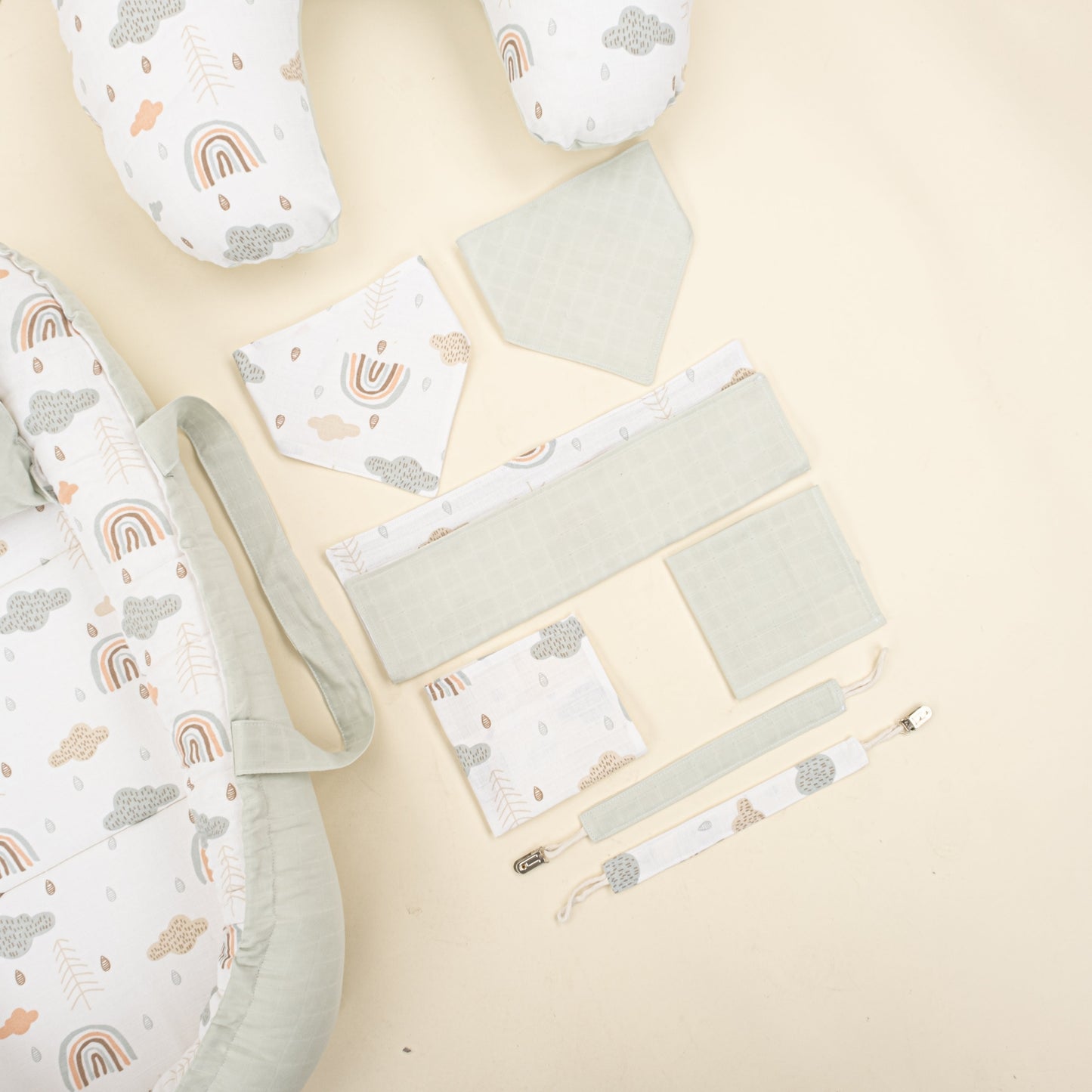 18 Piece Full Set - Double Sided - Açık Yeşil Muslin - Yeşil Gökkuşağı