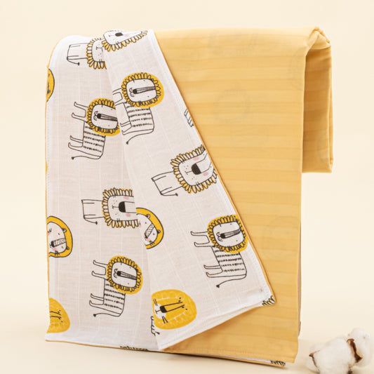 Double Sided Satin - Muslin Blanket - Sarı Saten - Sarı Aslan