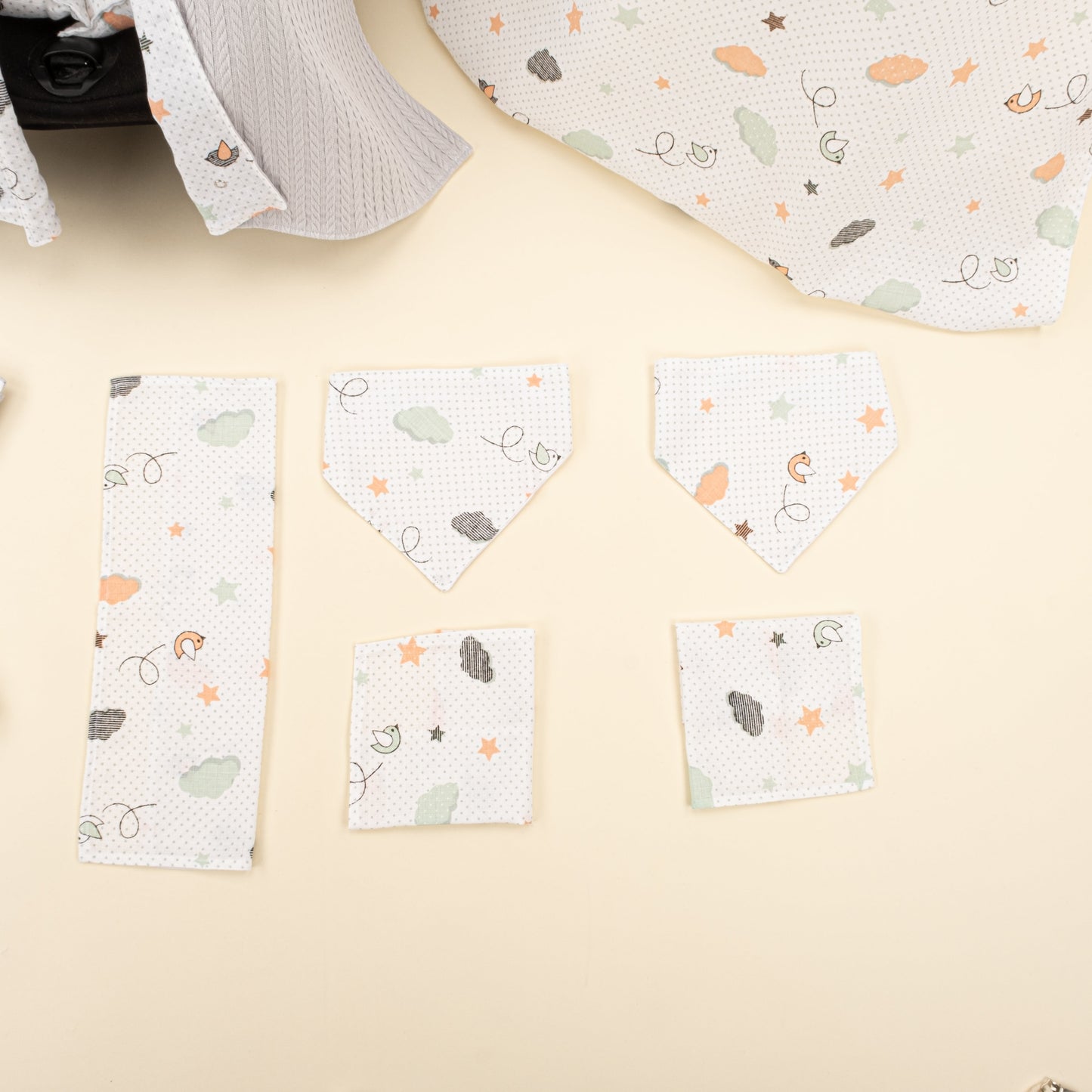 11 Piece - Newborn Sets - Double Sided - Winter - Açık Gri Örgü - Kuş