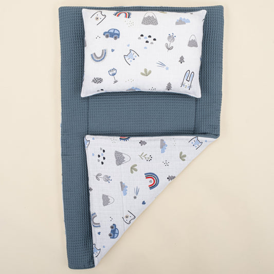 Double Sided Changing Pad and Pillow - Koyu Mavi Petek - Mavi Kedi
