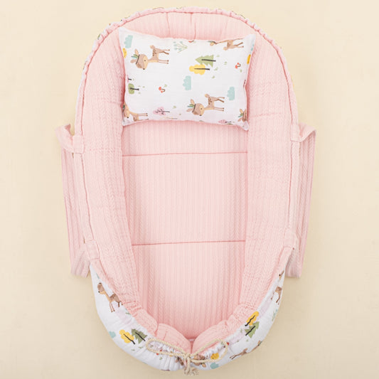 Babynest and Pillow - Çift Taraflı - Şeker Pembe Örgü - Ceylan