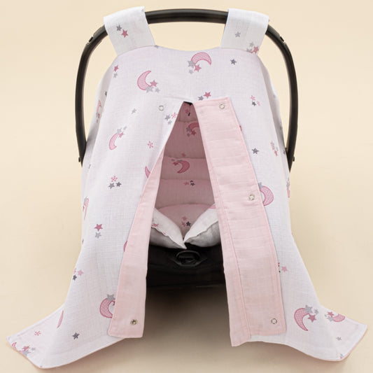Stroller Cover Set - Double Side - Bebe Pembe Muslin - Pembe Ay