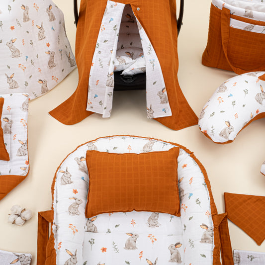 18 Piece Full Set - Double Sided - Kiremit Muslin - Kahverengi Tavşan