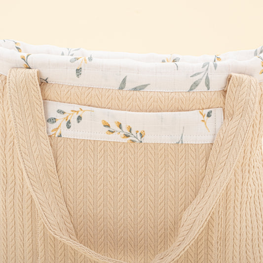 Baby Care Bag - Sütlü Kahve Örgü - Yapraklar