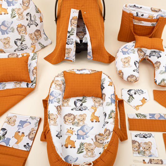 18 Piece Full Set - Double Sided - Kiremit Muslin - Sevimli Hayvanlar