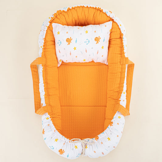 Babynest and Pillow - Çift Taraflı - Oranj Petek - Ahtapot