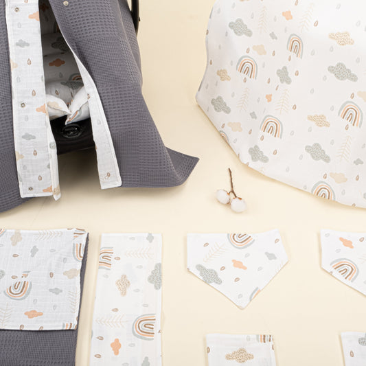 9 Piece - Newborn Sets - Double Sided - Winter - Antrasit Waffle - Yeşil Gökkuşağı