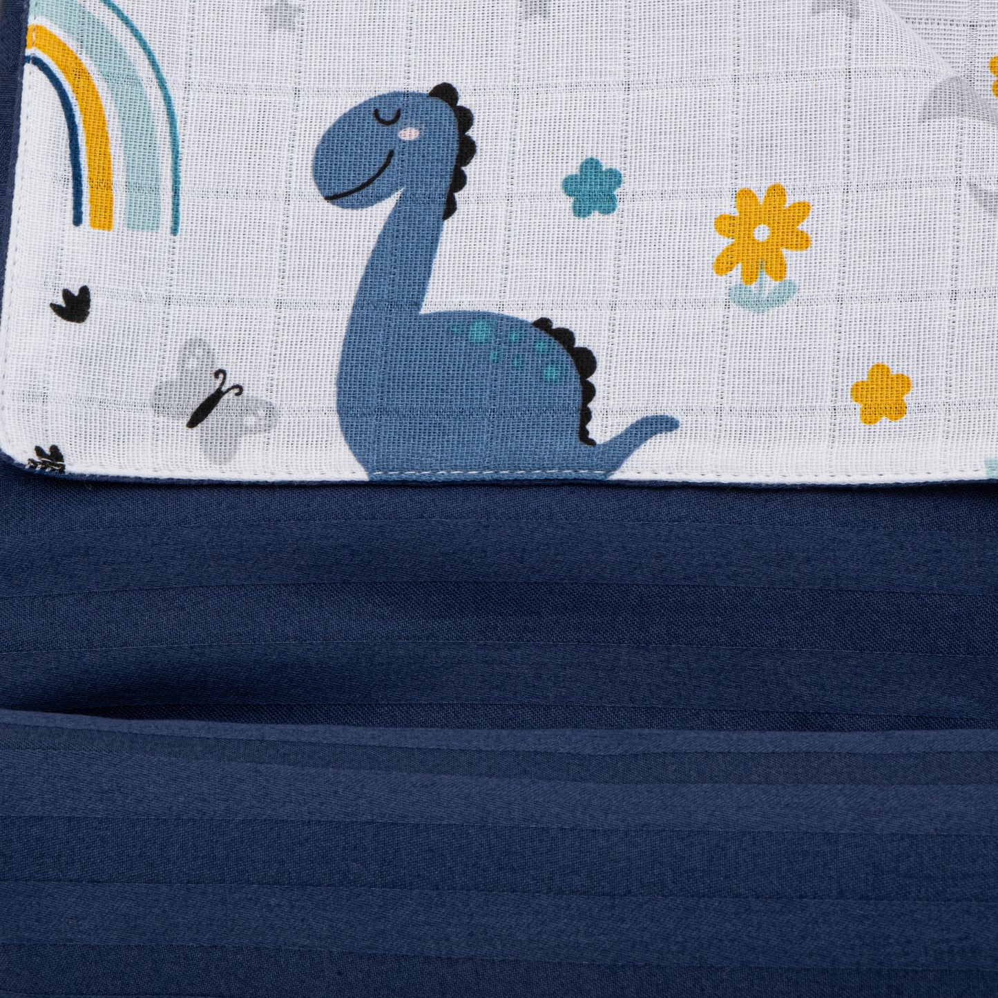 Pique Blanket - Double Side - Navy Blue Satin - Blue Dino