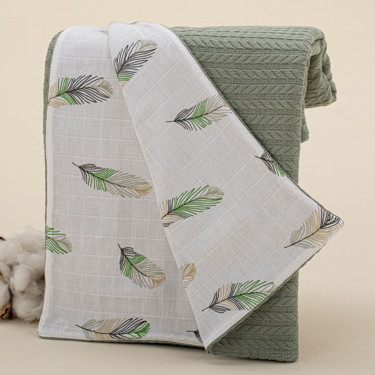 Pique Blanket - Double Side - Green Braid - Green Feather