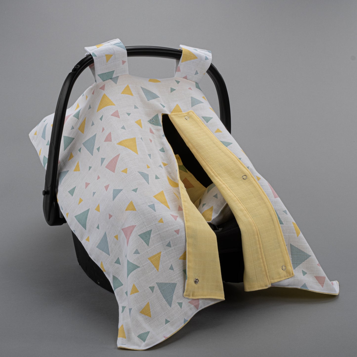 Stroller Cover Set - Double Side - Yellow Muslin - Colored Triangles