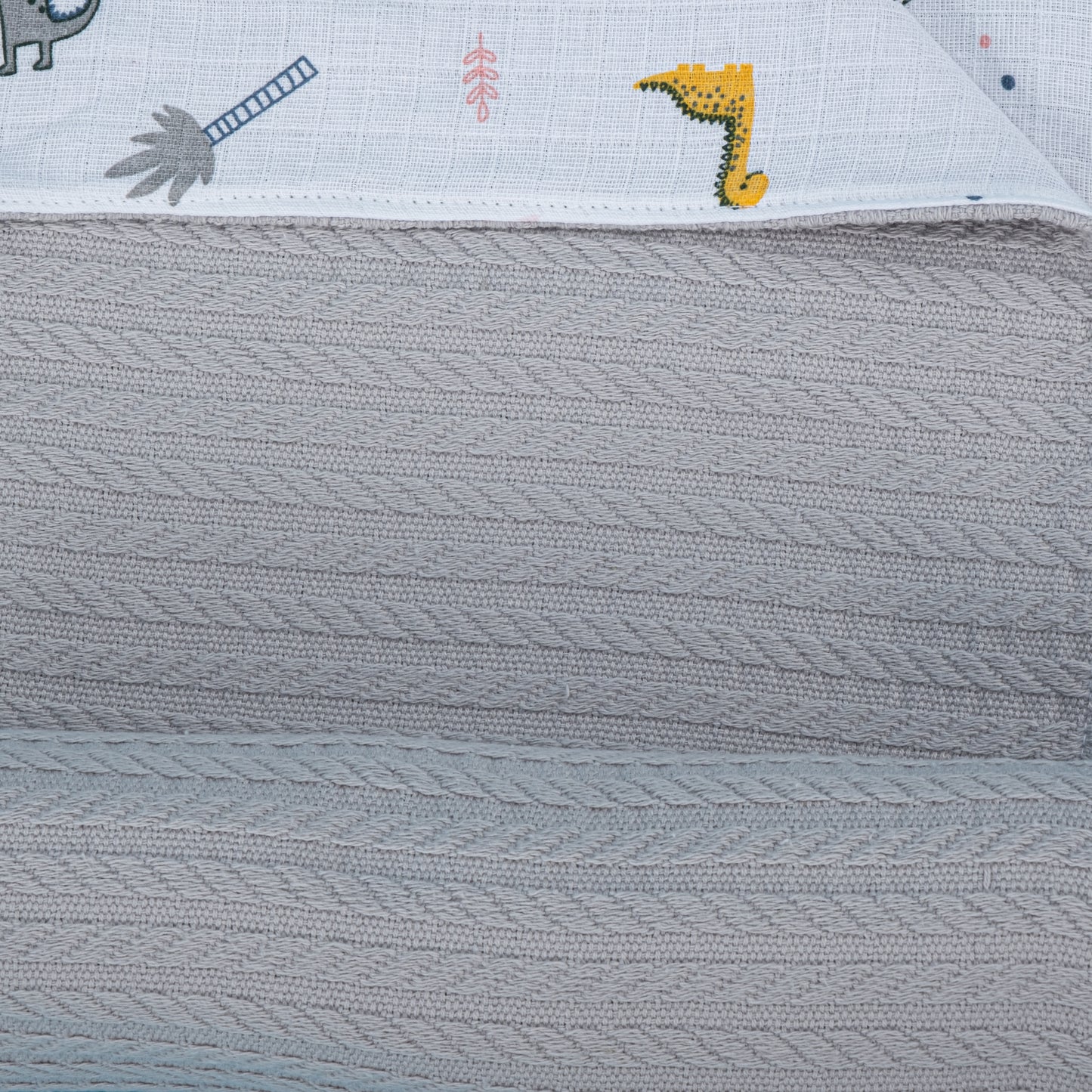 Pique Blanket - Double Side - Gray Knit - Dinosaur