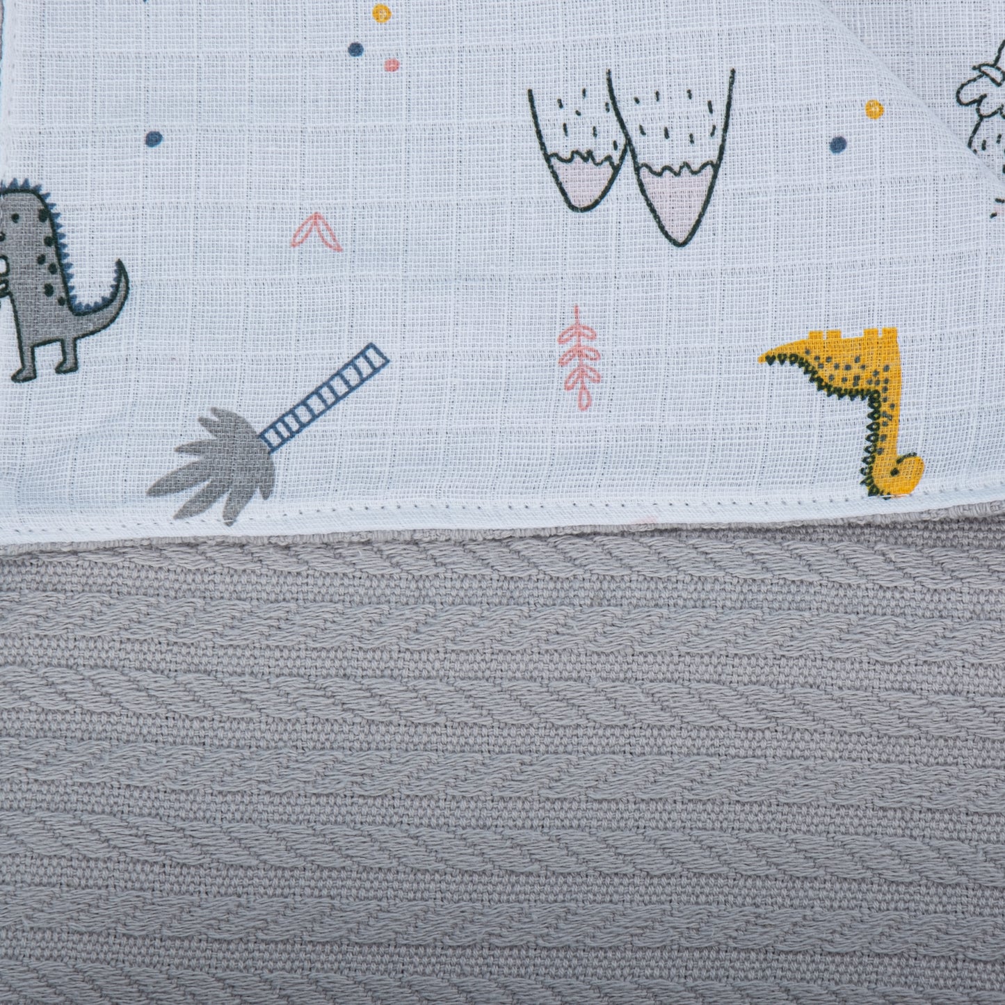 Pique Blanket - Double Side - Gray Knit - Dinosaur