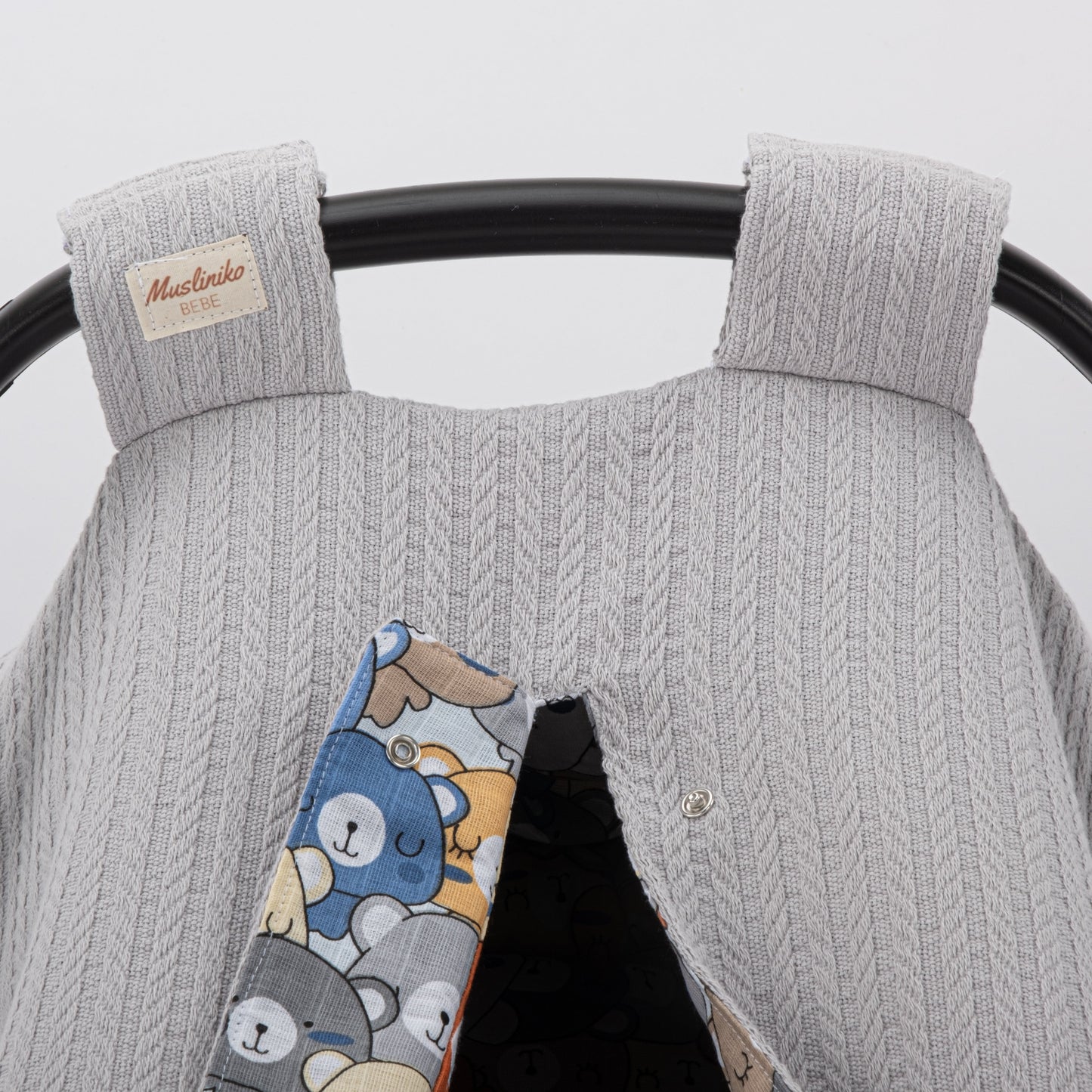 Stroller Cover Set - Double Side - Gray Knitted - Colorful Teddy Bears