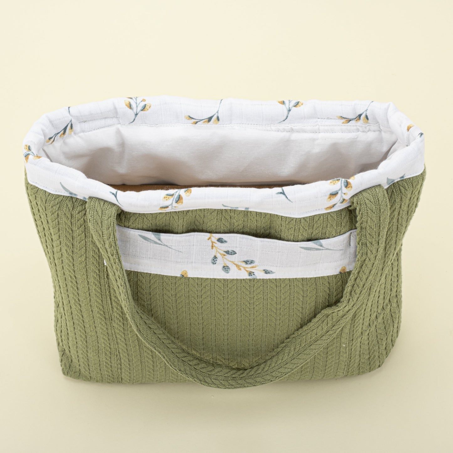 Baby Care Bag - Açık Yeşil Örgü - Yapraklar
