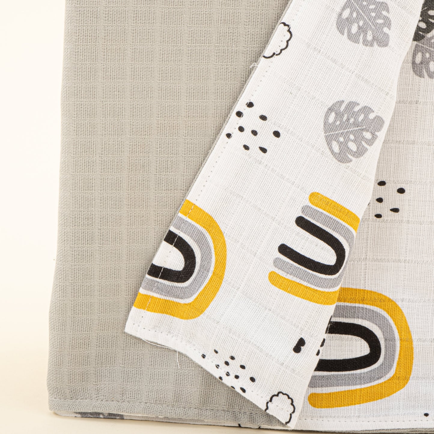 Double Side Muslin Cover - Açık Gri Muslin - Hardal Gökkuşağı