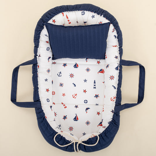 Babynest and Pillow - Çift Taraflı - Lacivert Saten - Bahriyeli