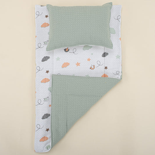 Double Sided Changing Pad and Pillow - Yeşil Petek - Kuş
