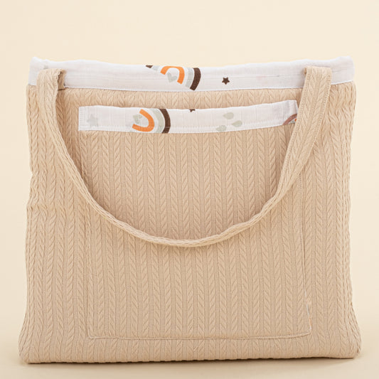Baby Care Bag - Sütlü Kahve Örgü - Turuncu Gökkuşağı