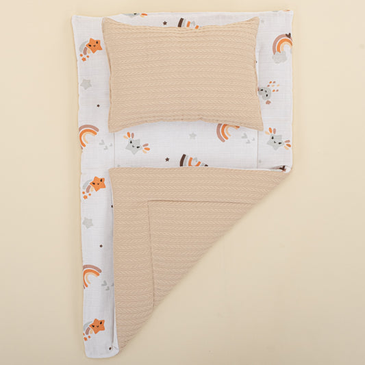Double Sided Changing Pad and Pillow - Sütlü Kahve Örgü - Turuncu Gökkuşağı