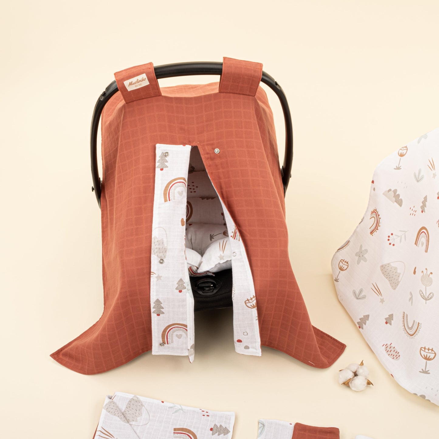 9 Piece - Newborn Sets - Double Sided - Seasonal - Koyu Kiremit Muslin - Kahverengi Gökkuşağı