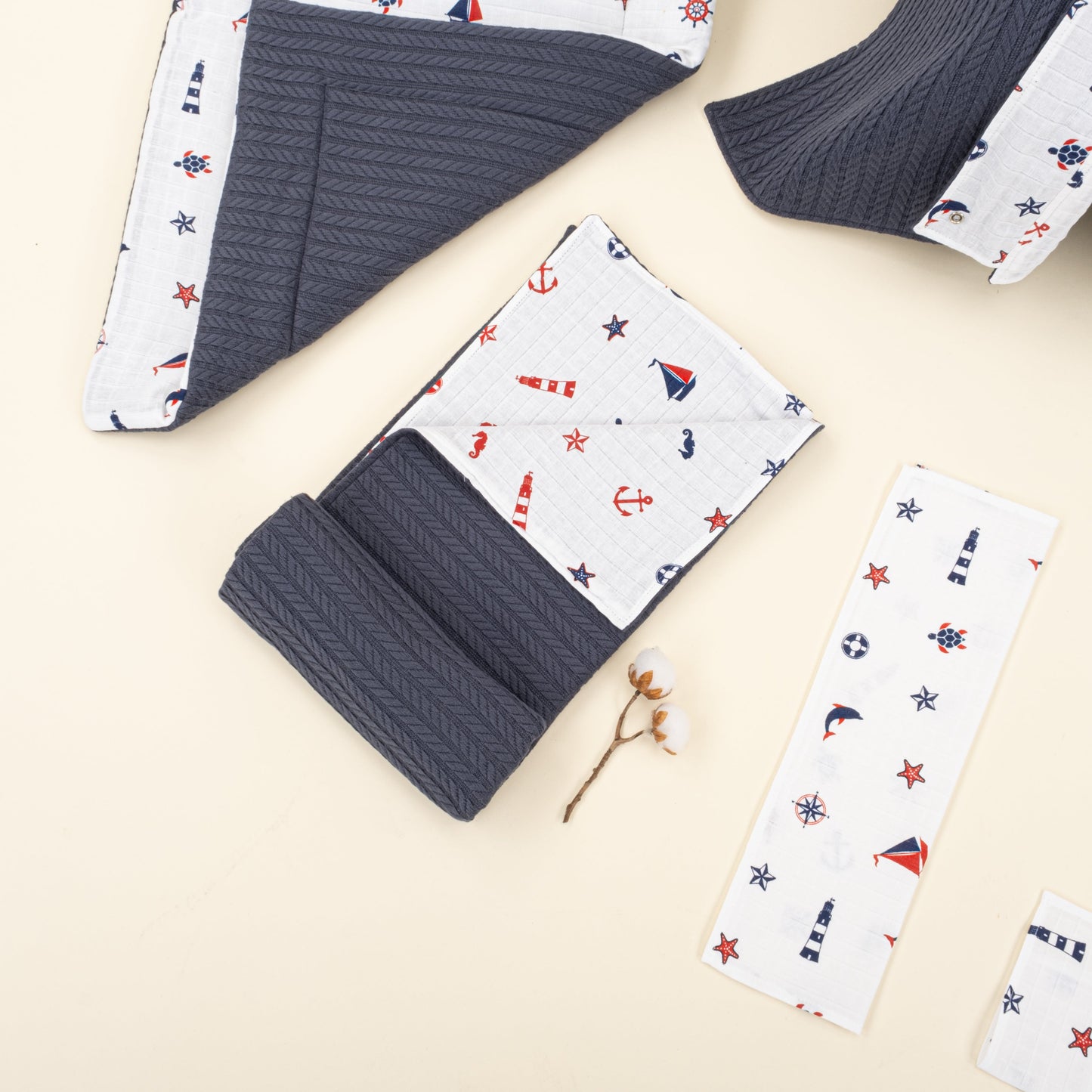 11 Piece - Newborn Sets - Double Sided - Winter - Lacivert Örgü - Bahriyeli